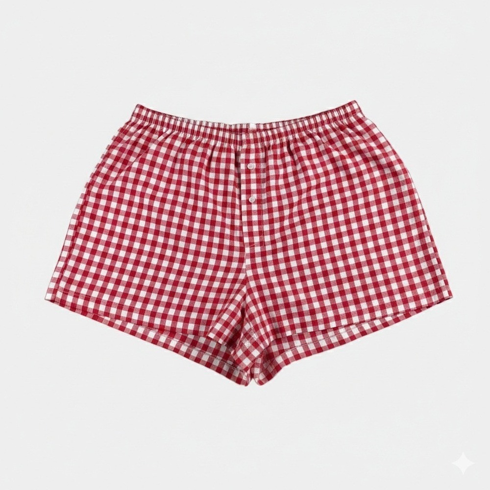 Colsie Gingham Pajama Shorts Red White‎ Check Lace Trim Women's Medium Sleepwear